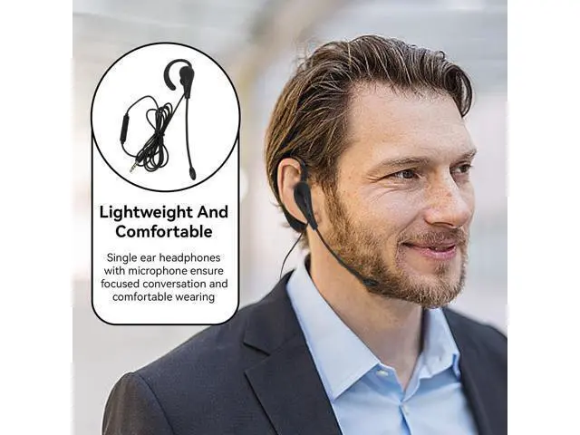 Alt view image 5 of 5 - Cyrank Single Side Earphone Earbud, One Ear Ear Hook Headphone Sport Earphone with Hook Mono Headphone with Mic 3.5mm Wired Headset for Office for Safe Driving Biking Running Gaming and Working