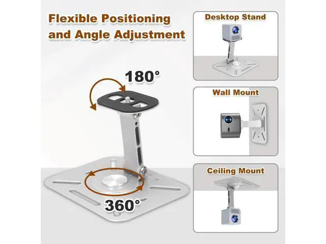 Alt view image 4 of 5 - MECCANIXITY 3-in-1 Table/Wall/Ceiling Projector Stand, Foldable Projector Mount Holder Up to 4.4lbs Adjustable Length 90mm / 3.54" 1/4" Screw Size for Indoor Home Office, Silver