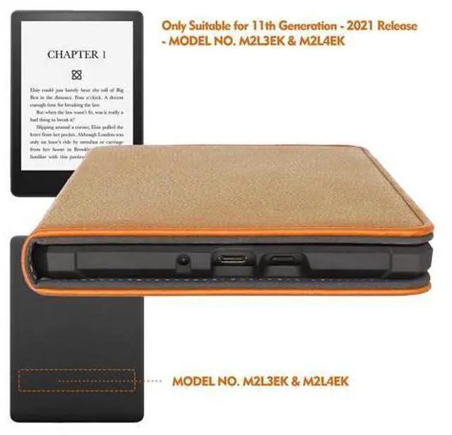 Alt view image 2 of 5 - Case for Kindle Paperwhite 2021 Release 6.8" 11th Generation PU Leather Cover H02 - Persimmon