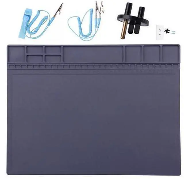 Main image of Anti-Static Mat ESD Safe for Electronic Includes ESD Wristband and Grounding Wire, HPFIX Silicone Soldering Repair Mat 932°F Heat Resistant for iPhone iPad iMac, Laptop, Computer, 15.9 x 12 Grey
