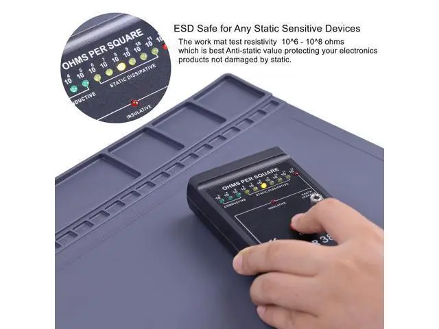 Alt view image 2 of 5 - Anti-Static Mat ESD Safe for Electronic Includes ESD Wristband and Grounding Wire, HPFIX Silicone Soldering Repair Mat 932°F Heat Resistant for iPhone iPad iMac, Laptop, Computer, 15.9 x 12 Grey
