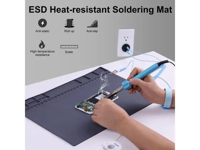Alt view image 5 of 5 - Anti-Static Mat ESD Safe for Electronic Includes ESD Wristband and Grounding Wire, HPFIX Silicone Soldering Repair Mat 932°F Heat Resistant for iPhone iPad iMac, Laptop, Computer, 15.9 x 12 Grey