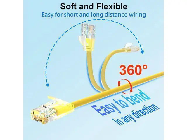 Alt view image 4 of 5 - Xcftaud Cat 6 Patch Cables 2 feet (24Pack), Slim Cat6a Ethernet Patch Cable 10Gbps 550Mhz, UTP Pure Copper Patch Cables Cat6, Flexible Thin Cat6a Patch Cable for Network Devices Setup, Yellow