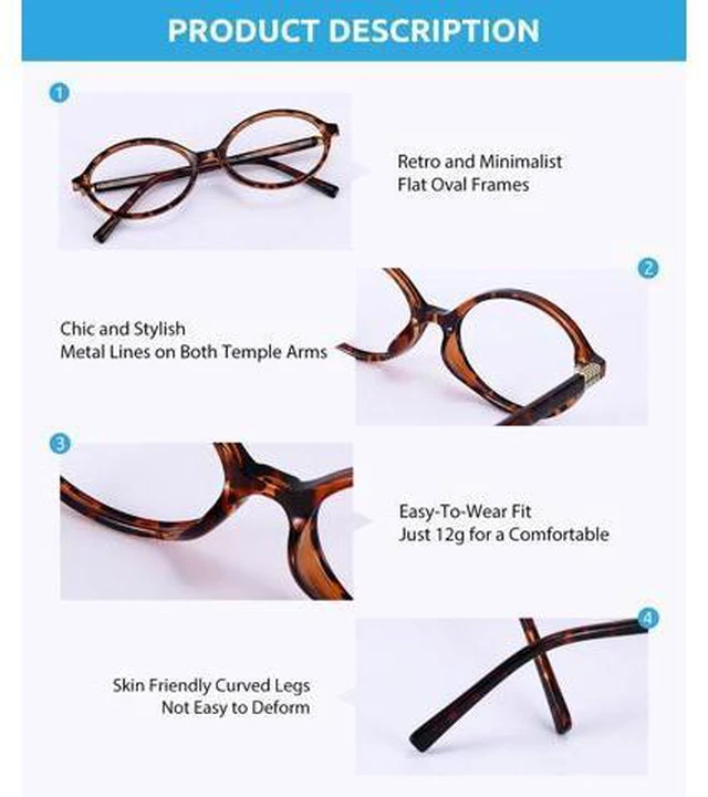 Alt view image 5 of 5 - Firmoo Oval Blue Light Blocking Glasses Reduce Eye Strain Computer Gaming Eyeglasses Bluelight Glasses for Woman/Men