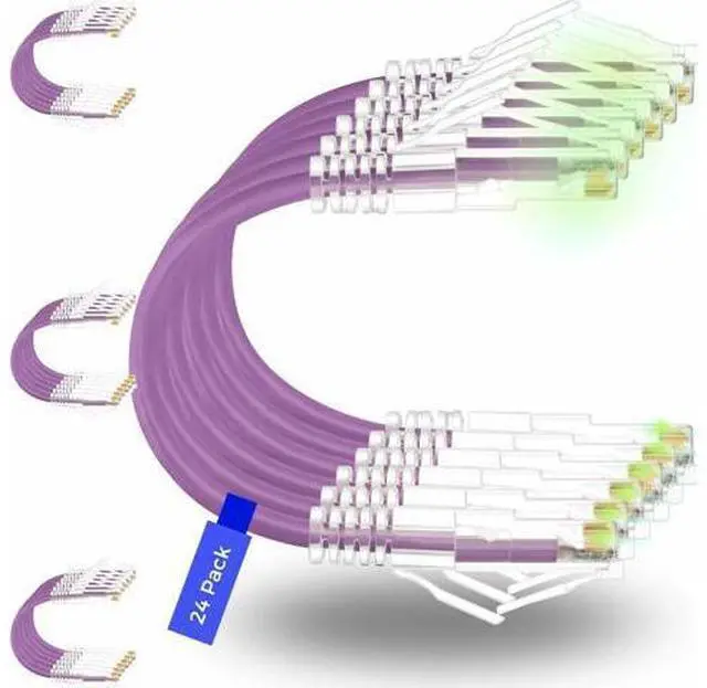 Main image of Rapink Patch Cables Cat6/ Cat6a 1ft (24 Pack) Slim, Cat6a Ethernet Patch Cable 10G Support, Snagless Cat 6 Patch Cable for Patch Panel to Switch, Flexiable Cat6 Ethernet Cable Purple