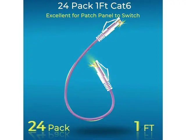 Alt view image 2 of 5 - Rapink Patch Cables Cat6/ Cat6a 1ft (24 Pack) Slim, Cat6a Ethernet Patch Cable 10G Support, Snagless Cat 6 Patch Cable for Patch Panel to Switch, Flexiable Cat6 Ethernet Cable Purple