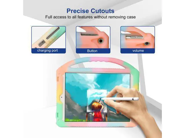 Alt view image 3 of 5 - JOGUIIA Kids Case for iPad 6th/5th Generation,Premium Silicone Cover for iPad 9.7inch 2018/2017 Built-in Stand Handle iPad Air/Air 2(Jelly Orange)