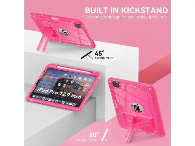 Alt view image 4 of 5 - ZoneFoker for iPad Pro 12.9 Case 6th/5th/4th/3rd Generation 2022/2021/2020/2018, 12.9 Inch iPad Pro Case Cover with Pencil Holder, Hot Pink Glitter