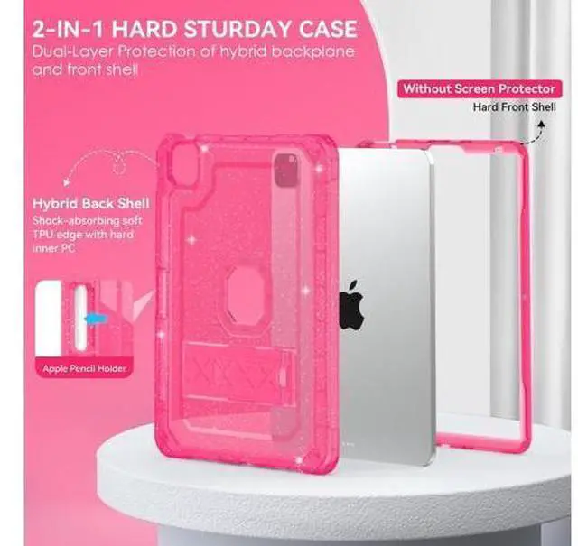 Alt view image 3 of 5 - ZoneFoker for iPad Pro 12.9 Case 6th/5th/4th/3rd Generation 2022/2021/2020/2018, 12.9 Inch iPad Pro Case Cover with Pencil Holder, Hot Pink Glitter