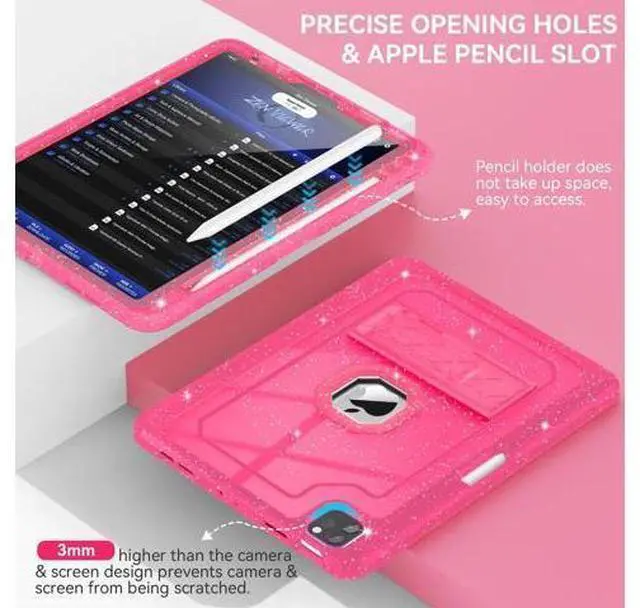 Alt view image 5 of 5 - ZoneFoker for iPad Pro 12.9 Case 6th/5th/4th/3rd Generation 2022/2021/2020/2018, 12.9 Inch iPad Pro Case Cover with Pencil Holder, Hot Pink Glitter