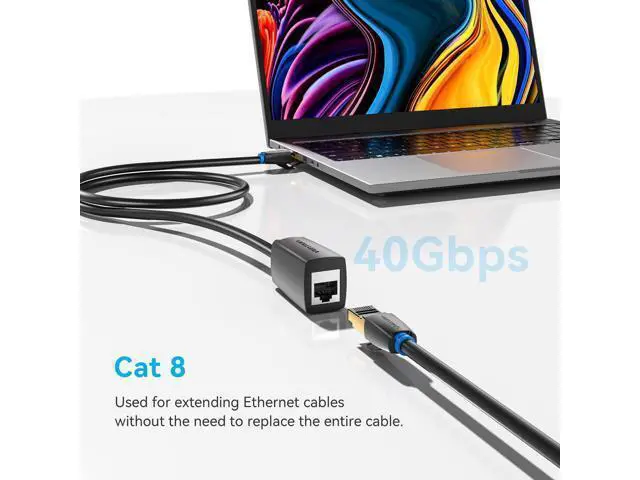 Alt view image 2 of 5 - VENTION Cat 8 Ethernet Extension Cable 16FT 40Gbps LAN Cable Extender Cat8 FTP Ethernet Patch Internet Cable Shielded RJ45 Male to Female Connector