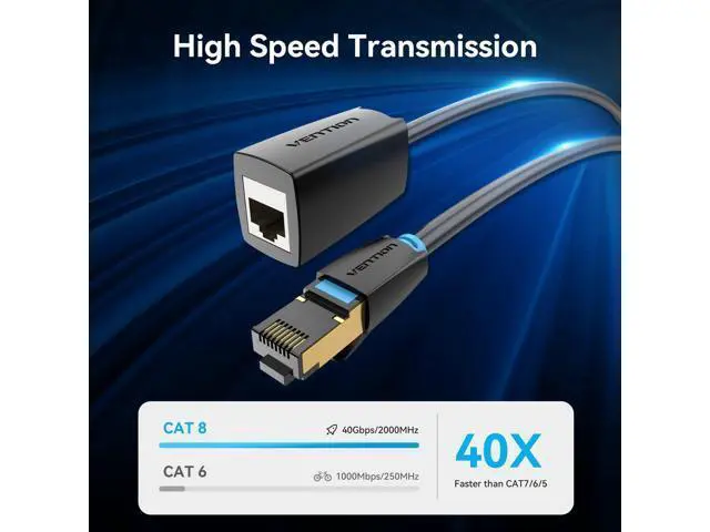 Alt view image 3 of 5 - VENTION Cat 8 Ethernet Extension Cable 16FT 40Gbps LAN Cable Extender Cat8 FTP Ethernet Patch Internet Cable Shielded RJ45 Male to Female Connector