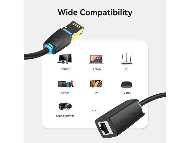 Alt view image 5 of 5 - VENTION Cat 8 Ethernet Extension Cable 16FT 40Gbps LAN Cable Extender Cat8 FTP Ethernet Patch Internet Cable Shielded RJ45 Male to Female Connector