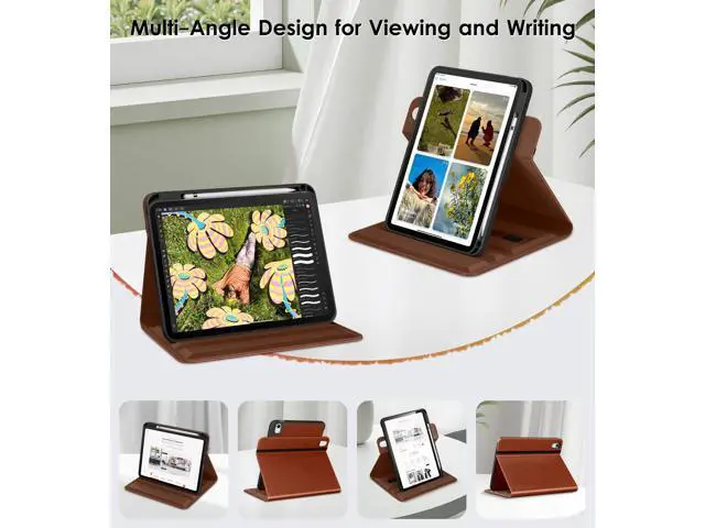 Alt view image 2 of 5 - DTTO for iPad A16 Case, iPad 11th / 10th Generation Case (2025/2022), 360 Degree Rotating Premium Leather Folio Stand Cover with Pencil Holder, Brown