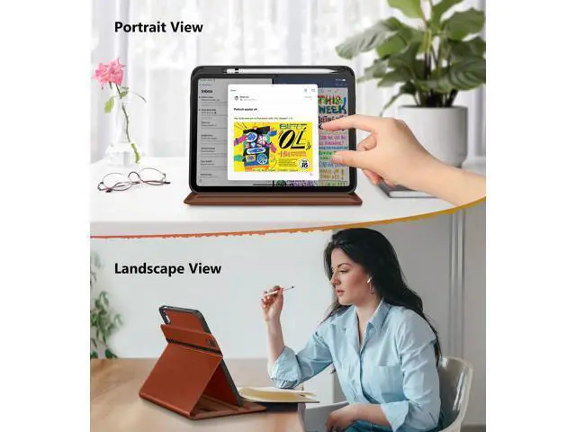 Alt view image 3 of 5 - DTTO for iPad A16 Case, iPad 11th / 10th Generation Case (2025/2022), 360 Degree Rotating Premium Leather Folio Stand Cover with Pencil Holder, Brown