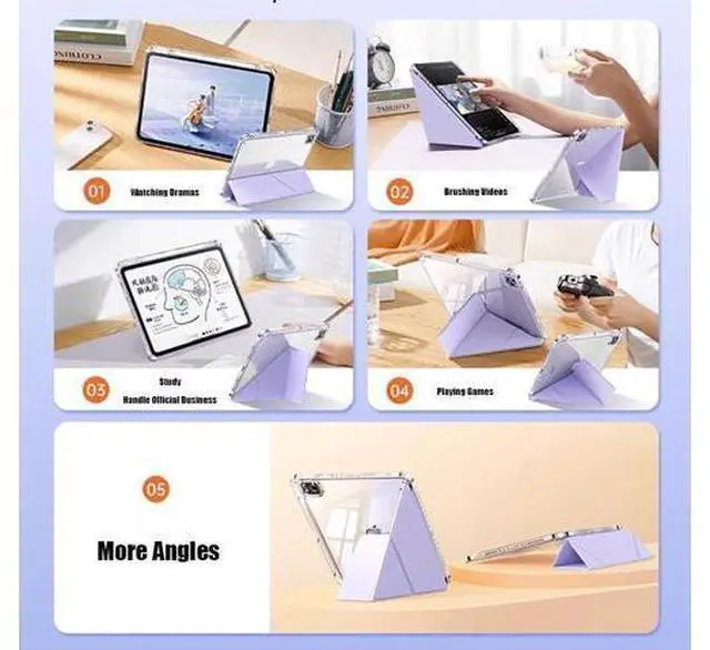 Alt view image 2 of 5 - QoKcoahn Case for iPad Pro 13 inch 2024,Crystal Clear iPad Pro 13 inch 2024 Case with Pencil Holder,Smart Stand Auto Wake/Sleep Protector Pink