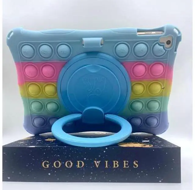 Alt view image 4 of 5 - IPad 9.7 inch Kids Case Girls Boys, UFAINEI iPad 6th Generation Case iPad 5th Generation Case Soft Silicone Popit Case for IPad Pro 9.7 with 360 Rotatable Stand & Shoulder Strap, Colorful Blue