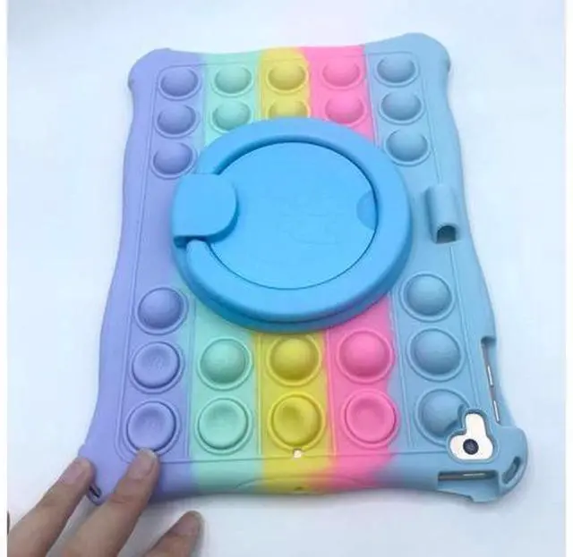 Alt view image 5 of 5 - IPad 9.7 inch Kids Case Girls Boys, UFAINEI iPad 6th Generation Case iPad 5th Generation Case Soft Silicone Popit Case for IPad Pro 9.7 with 360 Rotatable Stand & Shoulder Strap, Colorful Blue