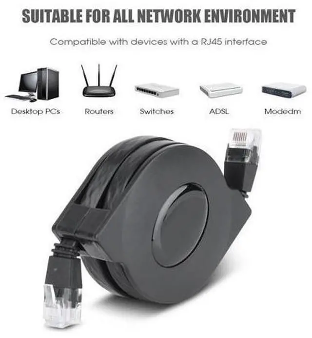 Alt view image 2 of 5 - Zerone CAT 6 Ethernet Cable Ultra Flat, Adjustable Retractable CAT6 RJ45 LAN Network Cable Patch Shielded Flat Ethernet Cord(2M) (3 Pcs)