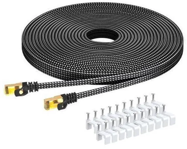 Main image of ARISKEEN Cat 8 Ethernet Cable 30 FT, Nylon Braided High Speed Cat8 Network LAN Patch Cord, 40Gbps 2000Mhz Shielded RJ45 Flat Internet Cable (Black)