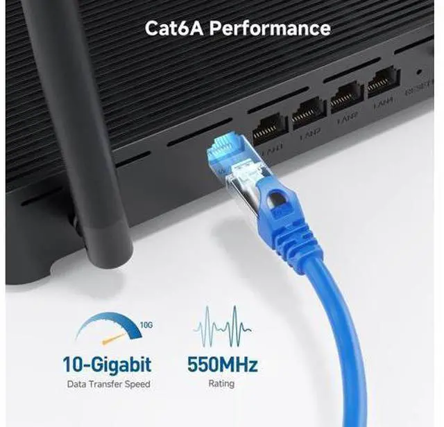 Alt view image 3 of 5 - Cable Matters 10Gbps 5-Pack Snagless Shielded Cat 6A Ethernet Cable - 10ft, Cat 6A Cable, Cat6A Cord, Ethernet Cord, Blue