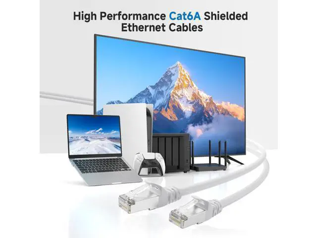 Alt view image 2 of 5 - Cable Matters 10Gbps 5-Pack Snagless Shielded Cat 6A Ethernet Cable - 10ft, Cat 6A Cable, Cat6A Cord, Ethernet Cord, White