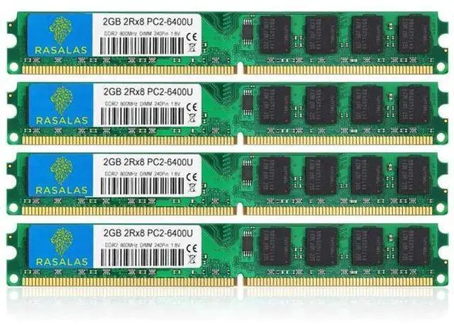 Main image of Rasalas DDR2 8GB Kit (4X 2GB) DDR2-800 PC2-6400 Udimm 2RX8 1.8V CL6 240-Pin Non-ECC Unbuffered Desktop RAM Memory