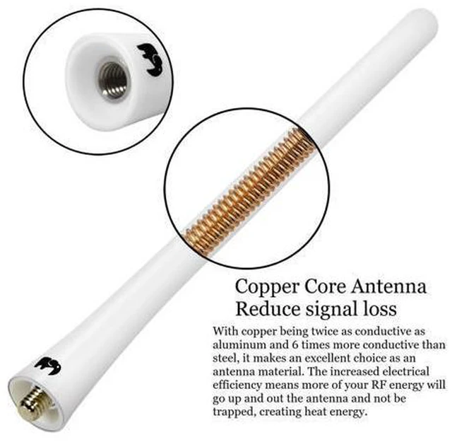 Alt view image 3 of 5 - ONE250 7" Flexible Rubber Antenna, Compatible with GMC Sierra, Canyon, Acadia, Terrain, Yukon - Optimized FM/AM Reception (White)