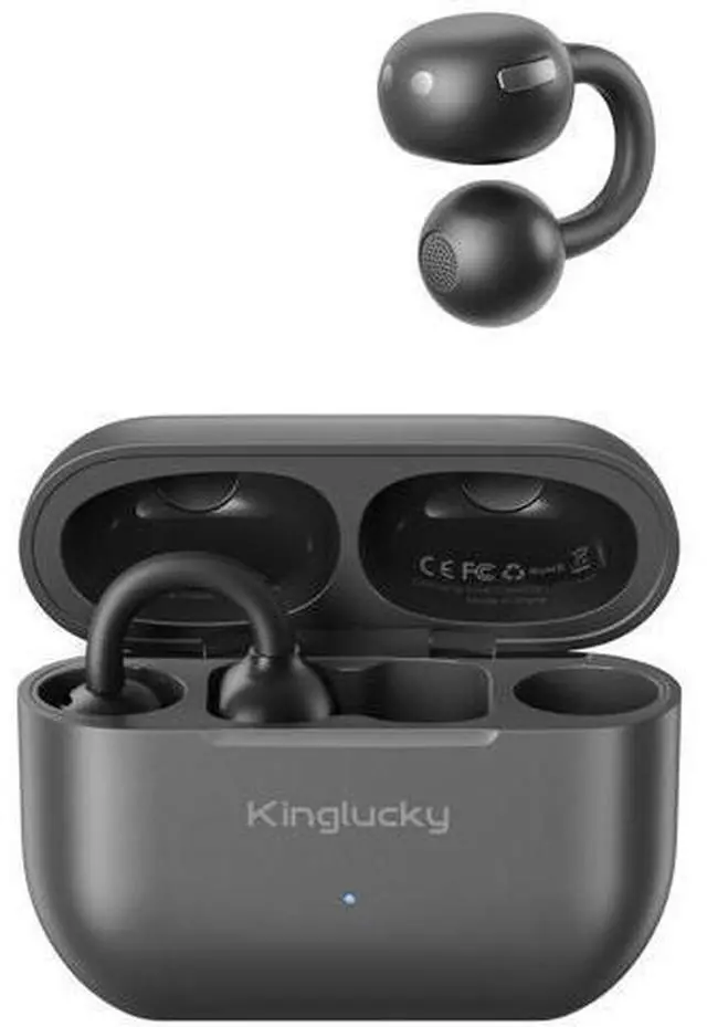 Main image of Kinglucky Open Ear Earbuds for Small Ears, Clip-on Bluetooth 6.0 Wireless Headphones with Physical Button, Ultra-Light 4.2g Comfortable Fit, ENC Clear Calls, IPX6, 50H Playtime with Mic (Black)