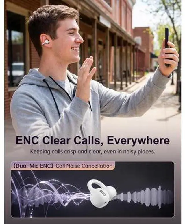 Alt view image 4 of 5 - Kinglucky Open Ear Earbuds for Small Ears, Clip-on Bluetooth 6.0 Wireless Headphones with Physical Button, Ultra-Light 4.2g Comfortable Fit, ENC Clear Calls, IPX6, 50H Playtime with Mic (Black)
