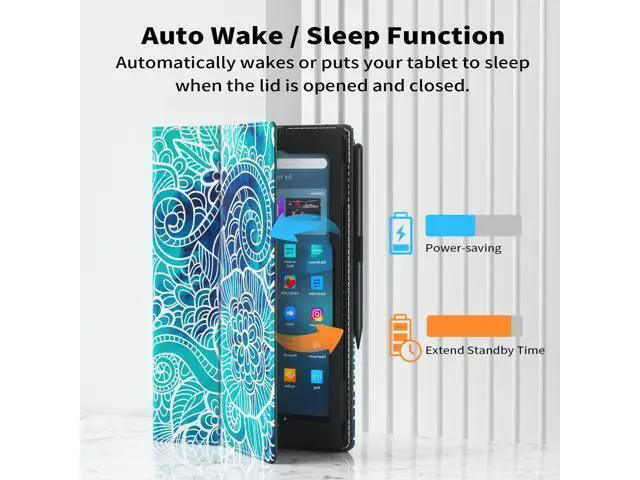 Alt view image 4 of 5 - VORI Case for All-New Amazon Kindle Fire HD 10 Tablet and Fire HD 10 Plus (13th/11th Generation 2023/2021 Release) - Slim Folding Stand Folio Cover with Auto Wake/Sleep & Hand Strap, Abstract Floral
