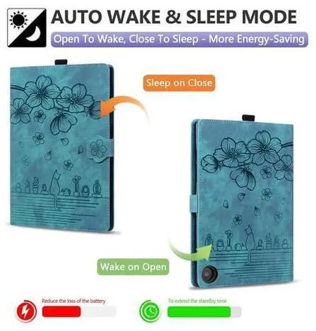 Alt view image 2 of 5 - Dteck Case for All-New Kindle Fire HD 10 & 10 Plus Tablet (13th/11th Generation, 2023/2021 Release) 10.1", Premium PU Leather Embossed Flower Folio Stand Case Cover with Pencil Holder, Green