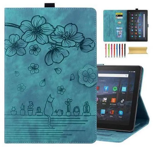 Main image of Dteck Case for All-New Kindle Fire HD 10 & 10 Plus Tablet (13th/11th Generation, 2023/2021 Release) 10.1", Premium PU Leather Embossed Flower Folio Stand Case Cover with Pencil Holder, Green
