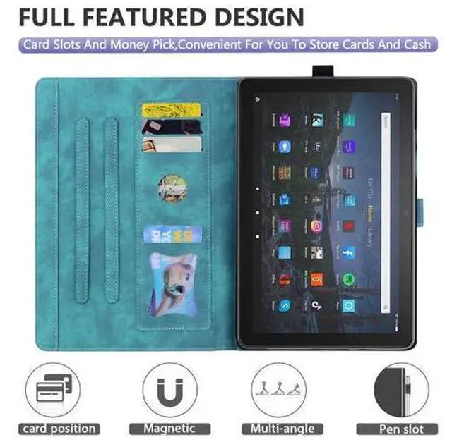 Alt view image 5 of 5 - Dteck Case for All-New Kindle Fire HD 10 & 10 Plus Tablet (13th/11th Generation, 2023/2021 Release) 10.1", Premium PU Leather Embossed Flower Folio Stand Case Cover with Pencil Holder, Green