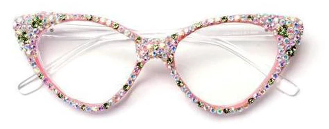 Main image of ICARA Bling Crystal Cat Eye Reading Glasses Rhinestone Blue Light Blocking Glasses for Women (ab grren, 2.5, x)