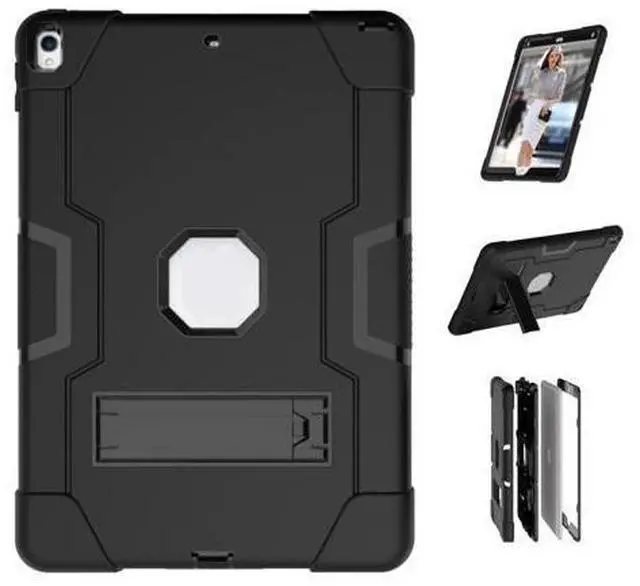 Main image of Jaorty 3 in 1 Hybrid Case for iPad Air 3 10.5" & iPad Pro 10.5" - Heavy Duty Rugged Stand, Shockproof, Anti-Slip & Scratch, Black/Black