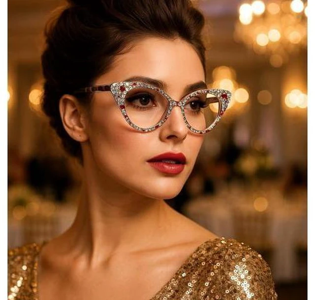 Alt view image 5 of 5 - ICARA Bling Crystal Cat Eye Reading Glasses Rhinestone Blue Light Blocking Glasses for Women (ab grren, 2.5, x)