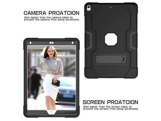 Alt view image 2 of 5 - Jaorty 3 in 1 Hybrid Case for iPad Air 3 10.5" & iPad Pro 10.5" - Heavy Duty Rugged Stand, Shockproof, Anti-Slip & Scratch, Black/Black