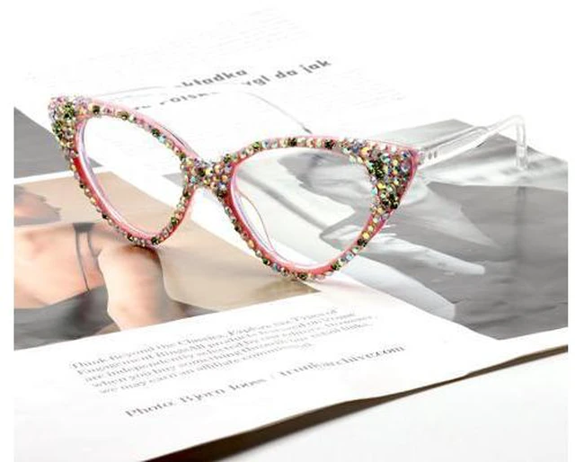 Alt view image 4 of 5 - ICARA Bling Crystal Cat Eye Reading Glasses Rhinestone Blue Light Blocking Glasses for Women (ab grren, 2.5, x)