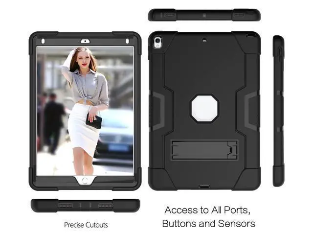 Alt view image 3 of 5 - Jaorty 3 in 1 Hybrid Case for iPad Air 3 10.5" & iPad Pro 10.5" - Heavy Duty Rugged Stand, Shockproof, Anti-Slip & Scratch, Black/Black