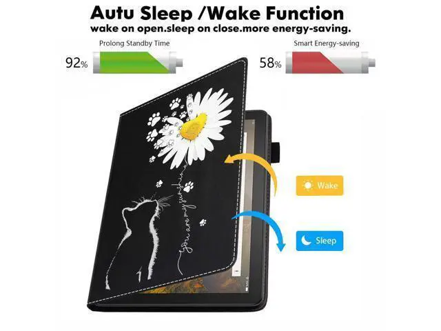 Alt view image 3 of 5 - POIUYTREW Case for All-New Amazon Kindle Fire 7 Tablet (7", 12th Generation, 2022 Release) Latest Model - PU Leather Folio Case with Smart Auto Wake/Sleep, Cat and Daisy Flower