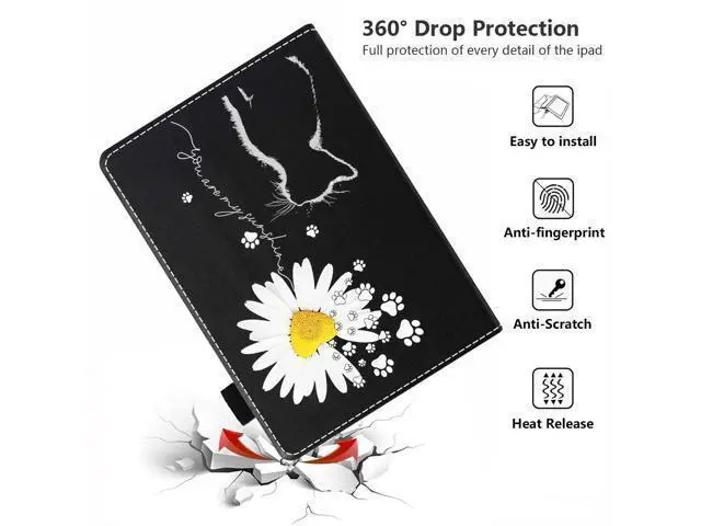 Alt view image 5 of 5 - POIUYTREW Case for All-New Amazon Kindle Fire 7 Tablet (7", 12th Generation, 2022 Release) Latest Model - PU Leather Folio Case with Smart Auto Wake/Sleep, Cat and Daisy Flower