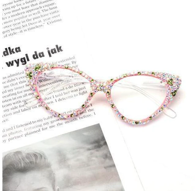 Alt view image 2 of 5 - ICARA Bling Crystal Cat Eye Reading Glasses Rhinestone Blue Light Blocking Glasses for Women (ab grren, 0.0, x)