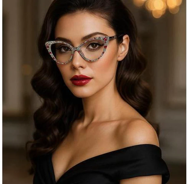 Alt view image 5 of 5 - ICARA Bling Crystal Cat Eye Reading Glasses Rhinestone Blue Light Blocking Glasses for Women (ab grren, 0.0, x)