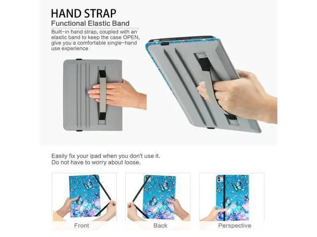 Alt view image 5 of 5 - Rotating iPad Air 11-Inch Case M3/M2, Case for iPad Air 5th/4th Generation 10.9 Inch,360 Swivel Multi-Angle Adjustable Stand Pencil Holder/Pocket/Hand Strap case for iPad Pro 11-inch Flowers Butterfly