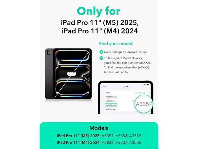 Alt view image 2 of 5 - ESR for iPad Pro 11 Inch Case (M5/M4) 2025/2024, Strong Magnetic Attachment, Slim Trifold Stand Case, Supports Pencil Pro and Pencil(USB-C), Tough Protection, Auto Sleep/Wake, Rebound Series, Green