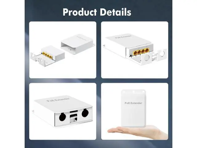 Alt view image 3 of 5 - Outdoor Gigabit PoE Passthrough Switch, 1 PoE in 3 PoE Out Extender, IEEE802.3af/at PoE Powered, 10/100/1000Mbps Ethernet, Wall Mount Waterproof Plug and Play