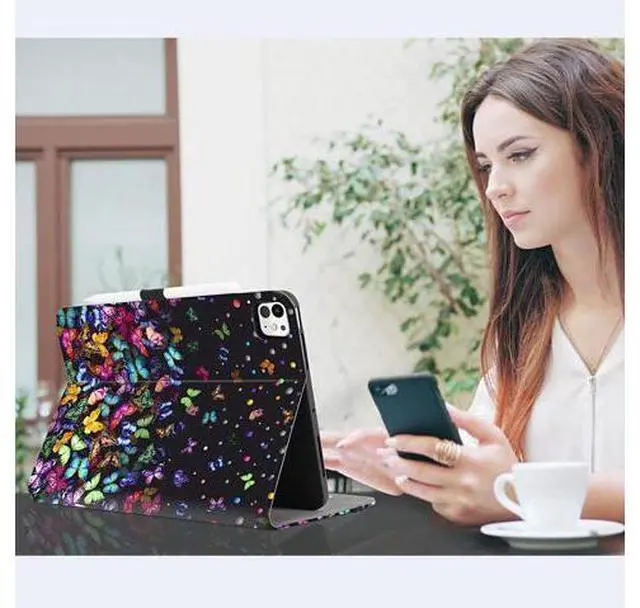 Alt view image 2 of 5 - Lalumix for iPad Pro 13-inch Case (M5) 2025 / (M4) 2024, for iPad Pro 13 Inch Case, for iPad Pro M5/M4 13 Inch Cases Pencil Holder/Hand Strap/Pocket, for iPad Pro 13 Cover Auto Wake/Sleep, Butterfly