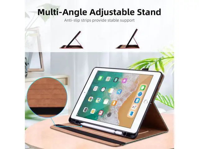 Alt view image 2 of 5 - Varohix Case for iPad 6th/5th Generation, iPad 9.7 Inch 2018/2017 Case PU Leather Cover Multi-Angle Viewing Stand with Card Pocket for iPad Air 2 / iPad Air,Retro Green