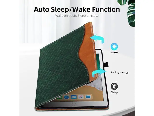 Alt view image 3 of 5 - Varohix Case for iPad 6th/5th Generation, iPad 9.7 Inch 2018/2017 Case PU Leather Cover Multi-Angle Viewing Stand with Card Pocket for iPad Air 2 / iPad Air,Retro Green